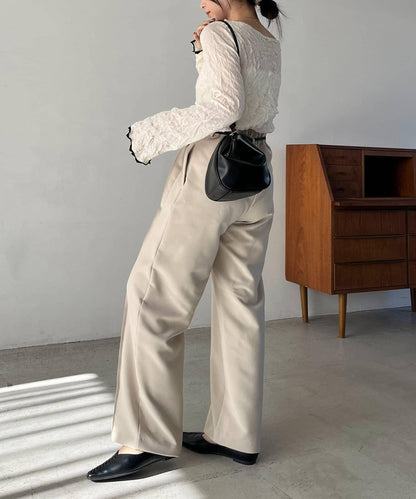 小個子尺碼 弧形褶皺繫帶 褲子