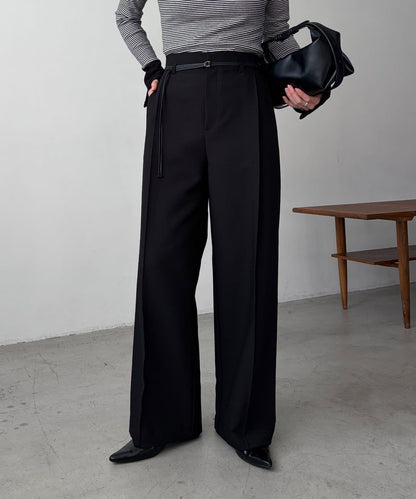 小個子尺碼 弧形褶皺繫帶 褲子