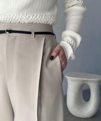 小個子尺碼 弧形褶皺繫帶 褲子