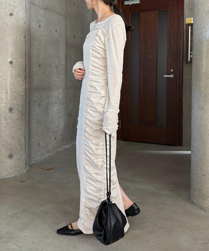 抽褶設計吊帶連衣裙