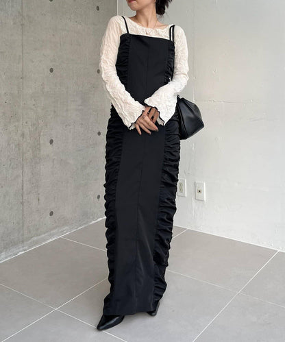 抽褶設計吊帶連衣裙