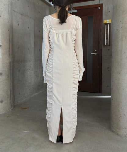 抽褶設計吊帶連衣裙