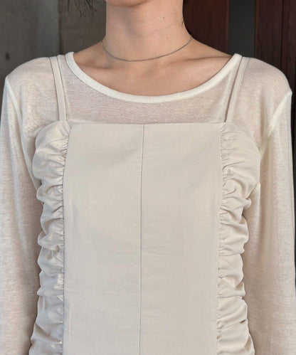 抽褶設計吊帶連衣裙