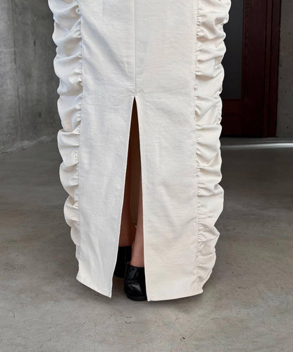 抽褶設計吊帶連衣裙