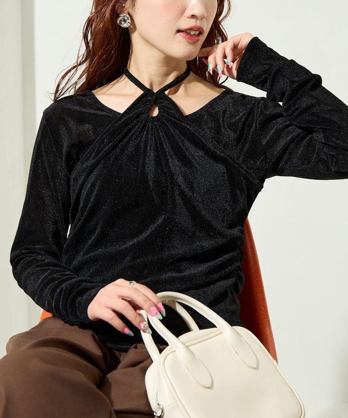 シアーフロッキーホルターネックレイヤード風ロンTEE【限定展開】