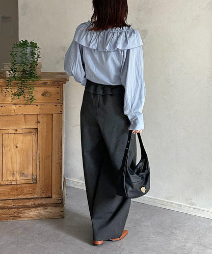 腰部荷葉邊 弧形版型 褲子