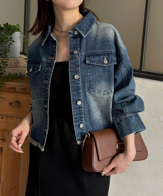 下襬流蘇短款牛仔夾克