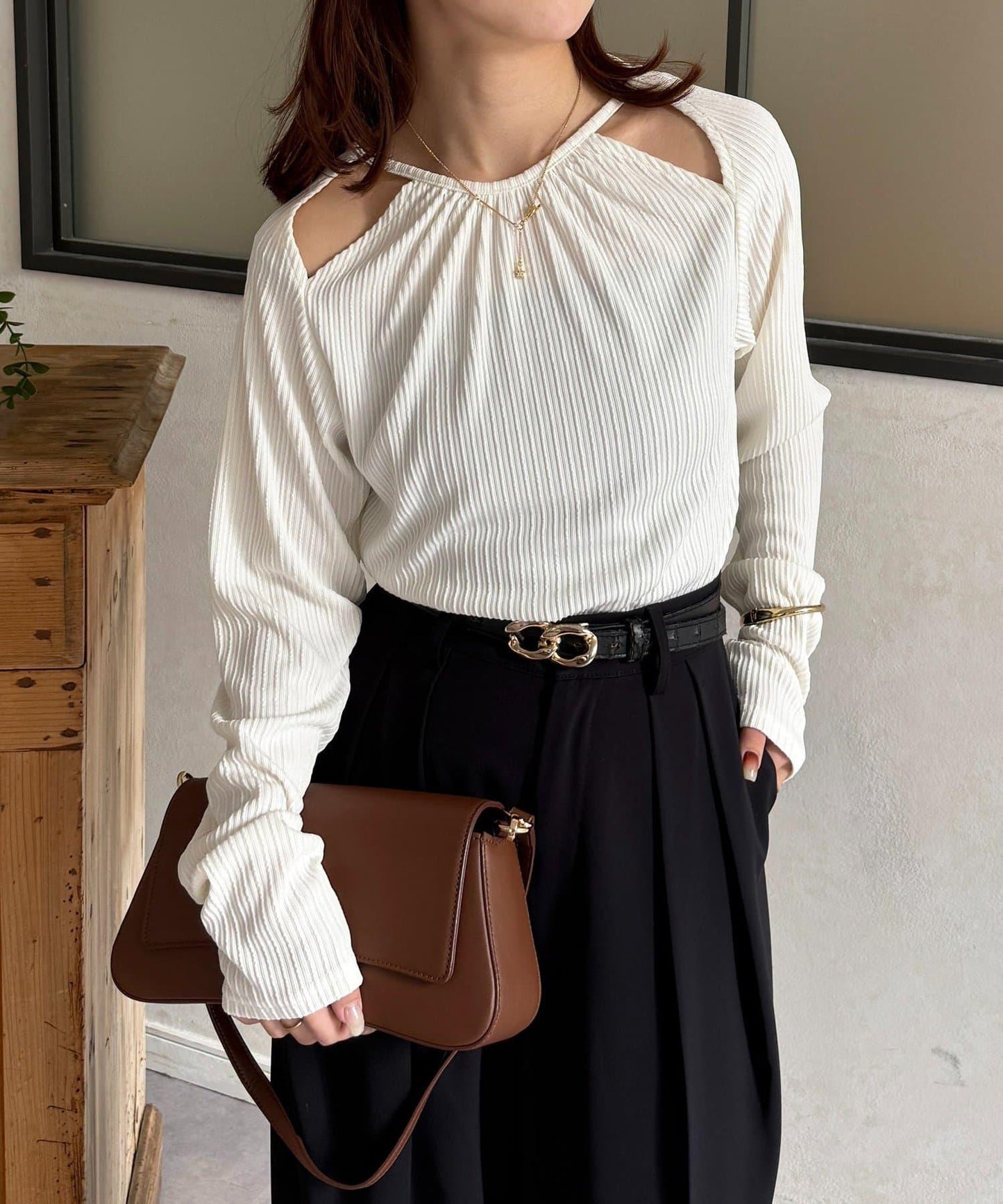 變形掛脖羅紋套頭上衣