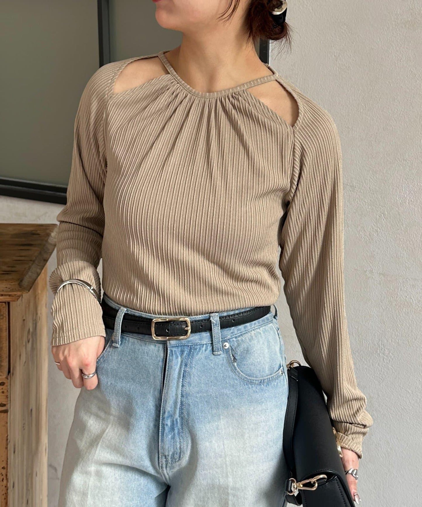 變形掛脖羅紋套頭上衣