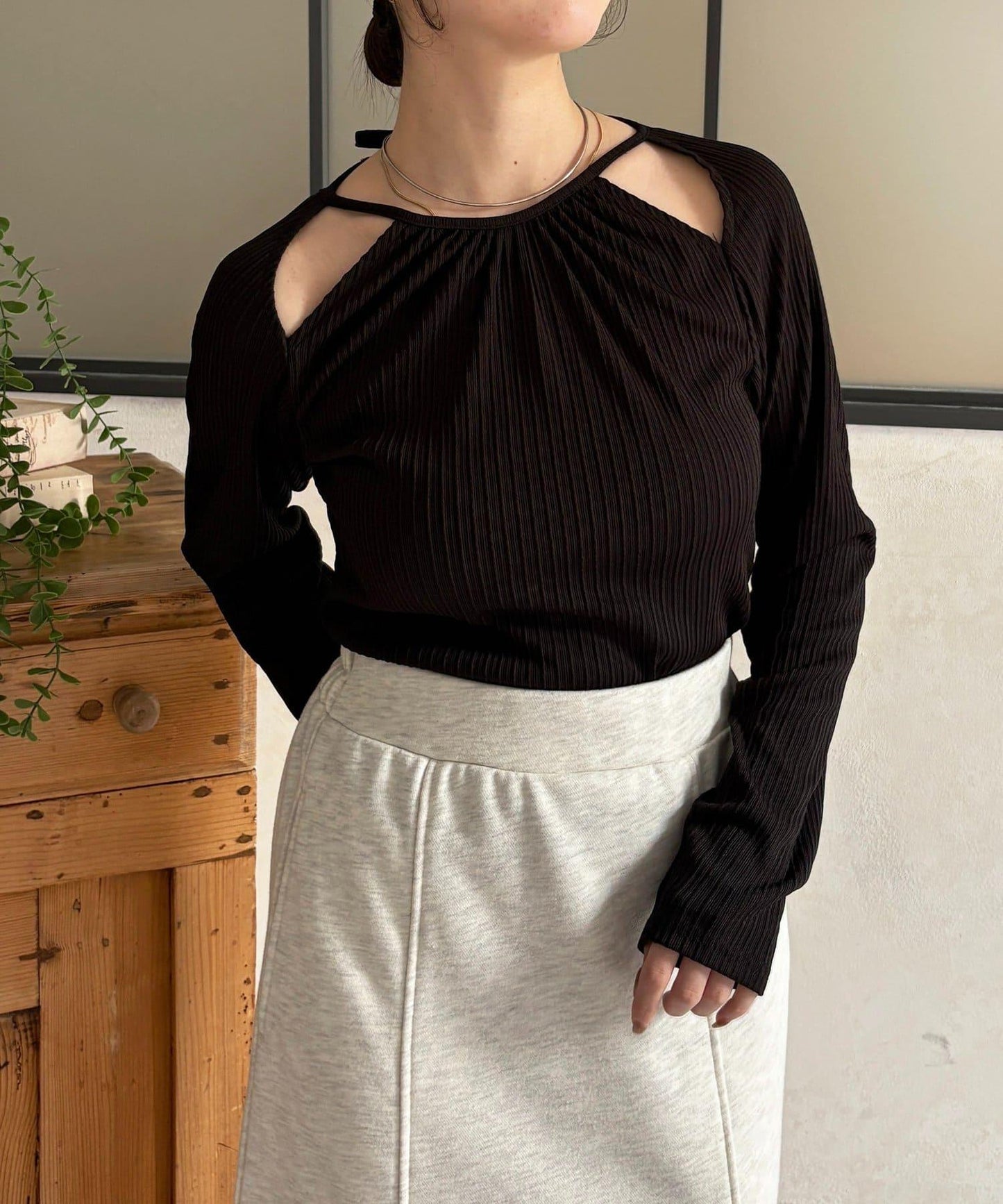 變形掛脖羅紋套頭上衣