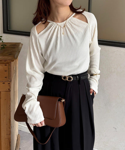 變形掛脖羅紋套頭上衣