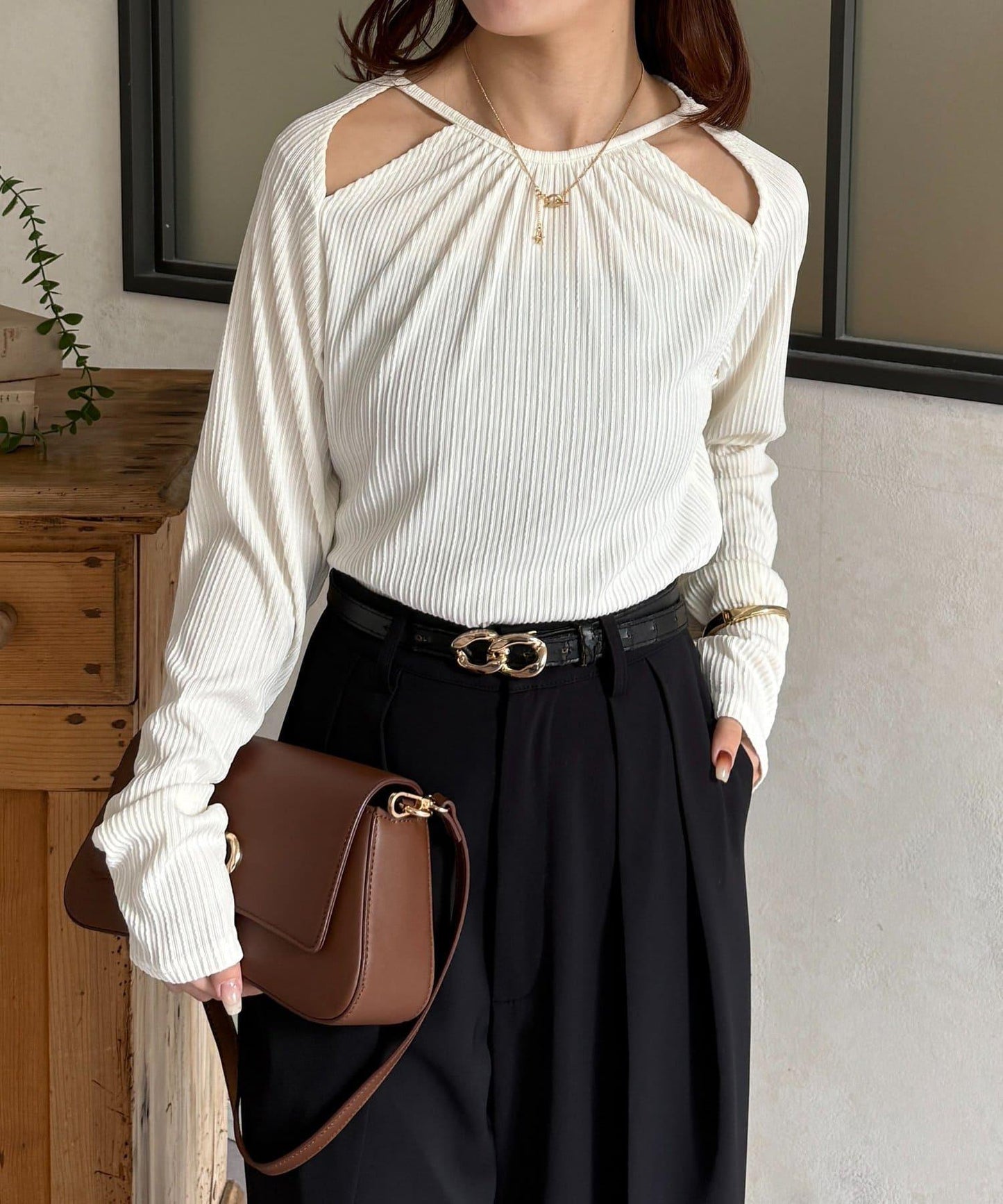 變形掛脖羅紋套頭上衣