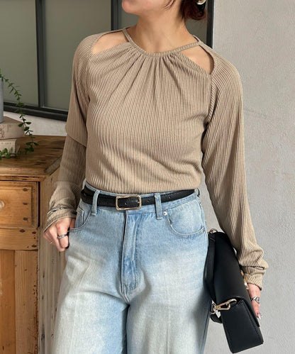 變形掛脖羅紋套頭上衣