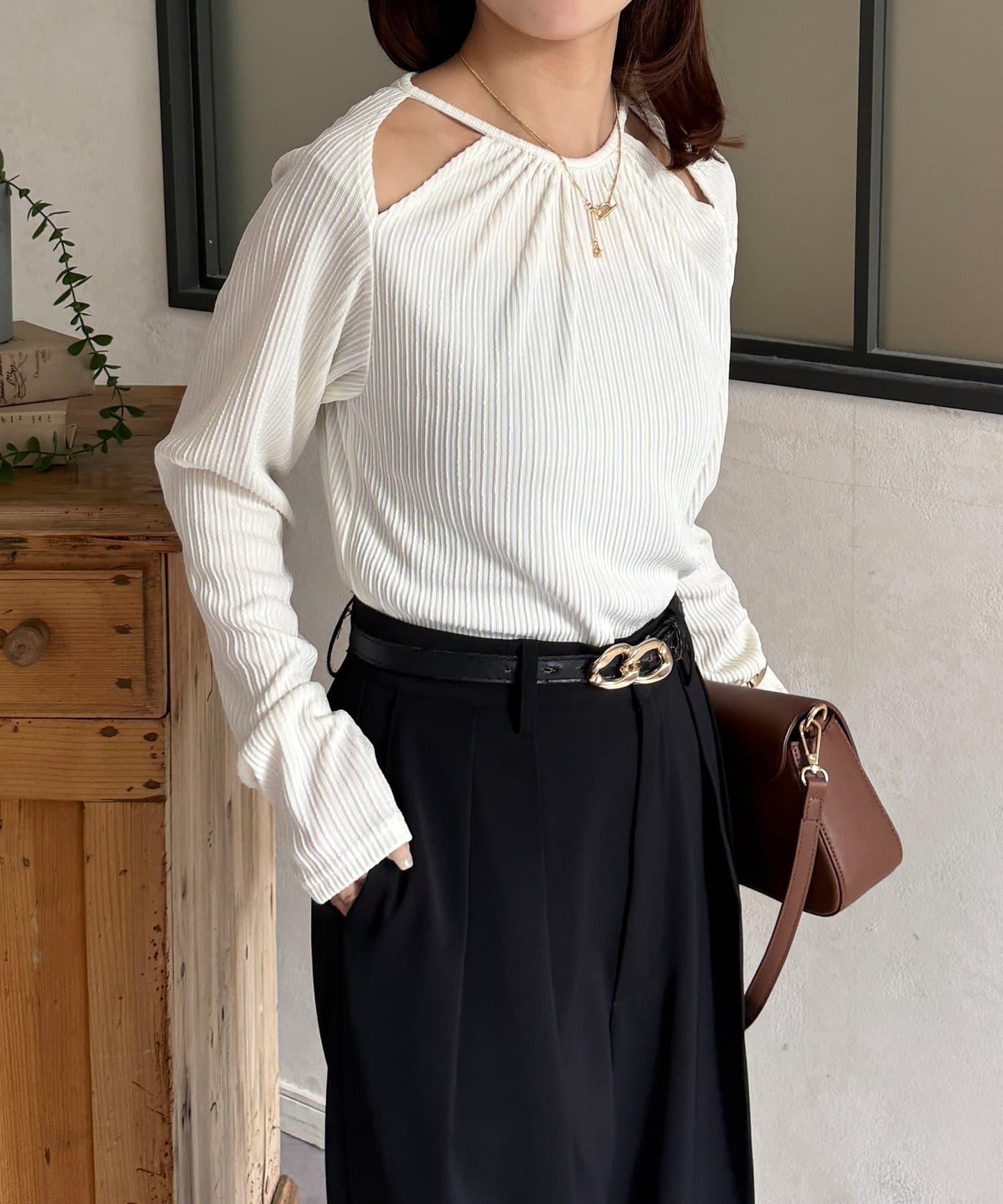 變形掛脖羅紋套頭上衣