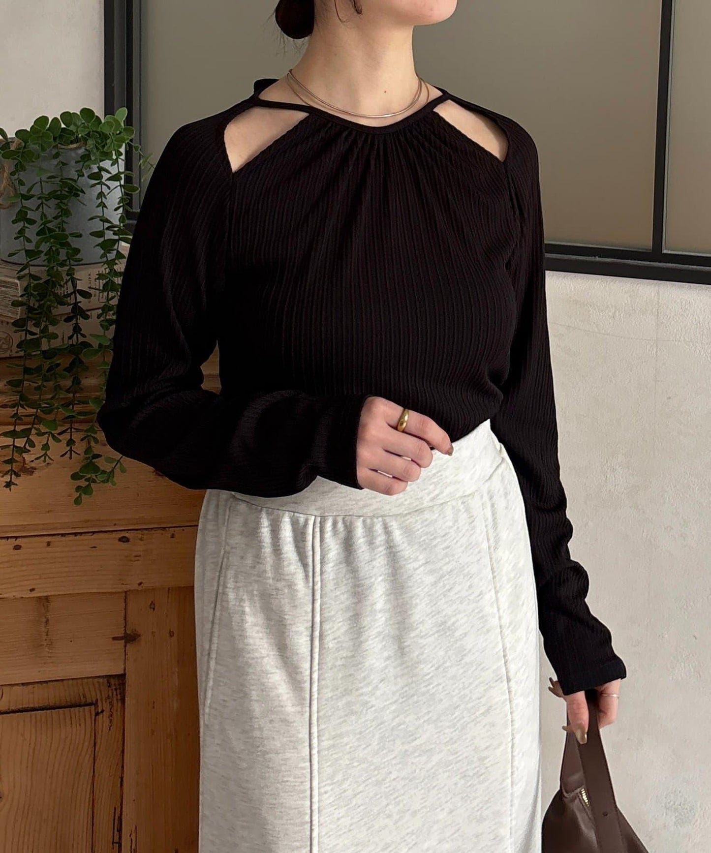 變形掛脖羅紋套頭上衣