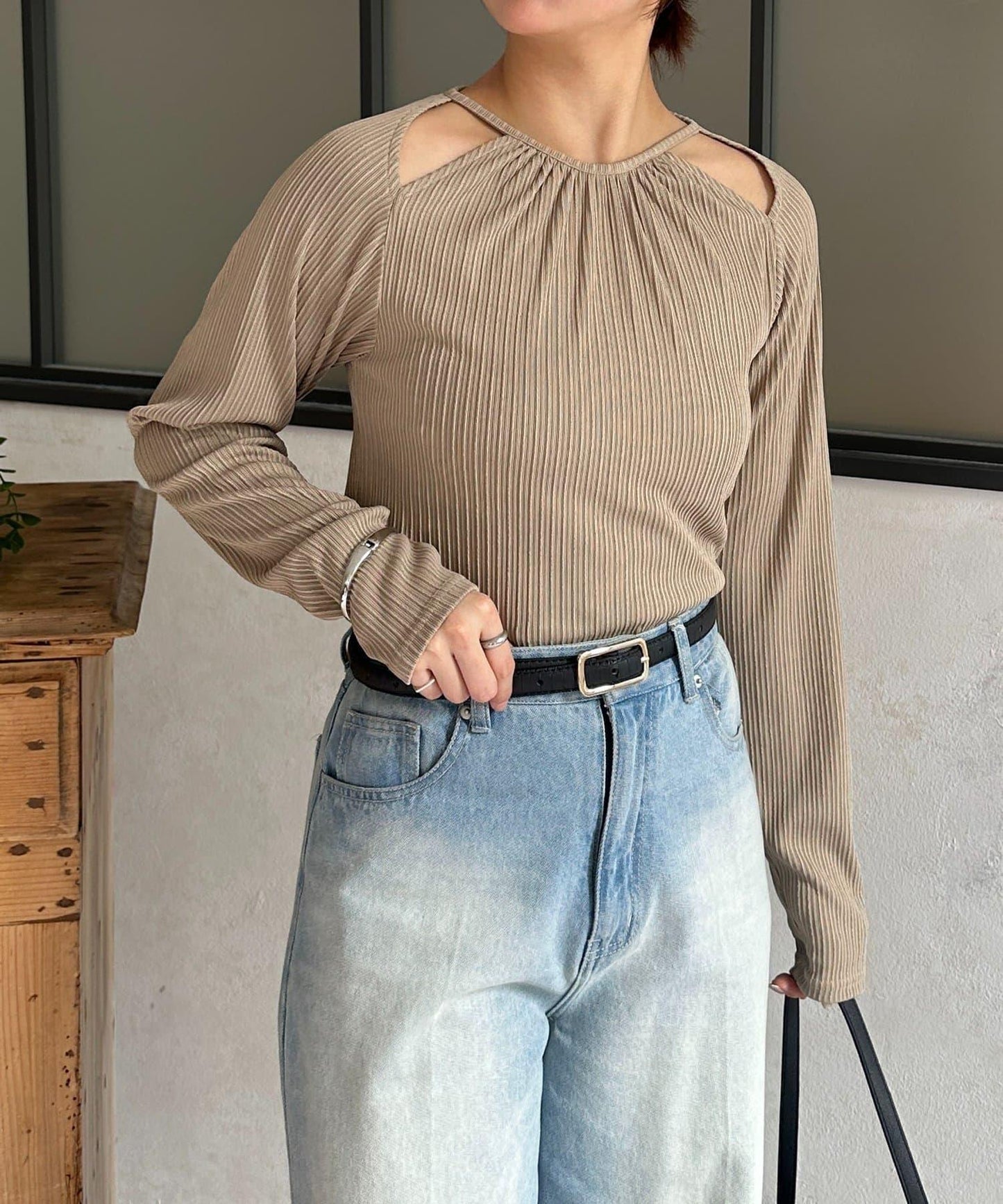 變形掛脖羅紋套頭上衣