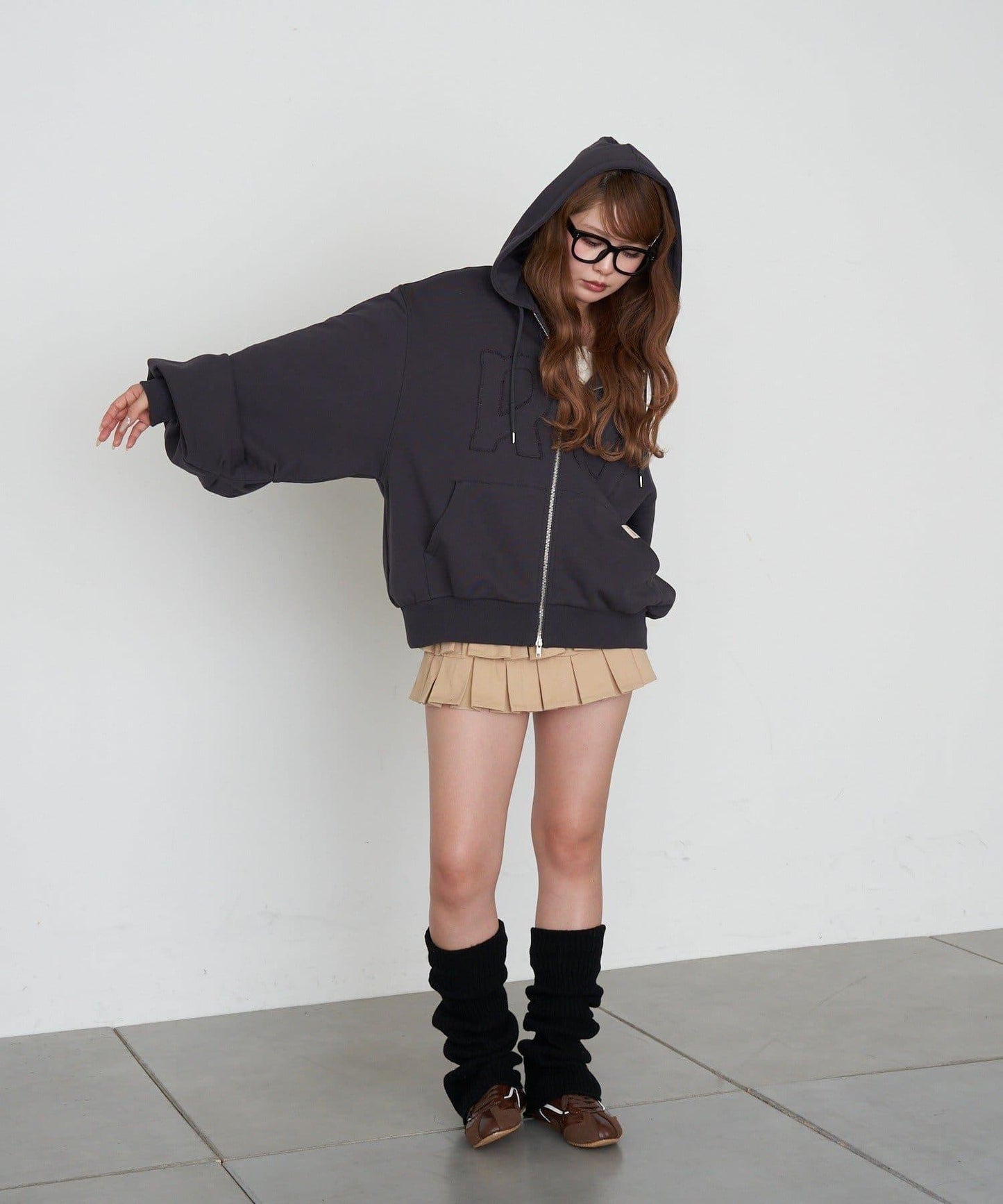 帶腰帶斜紋層疊半身裙