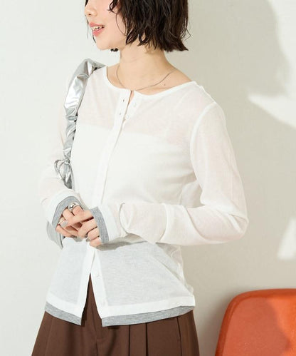 配色シアーリブボタンカーディガン【限定展開】