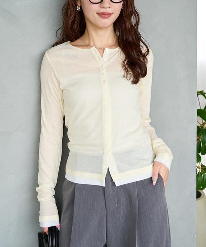 配色シアーリブボタンカーディガン【限定展開】