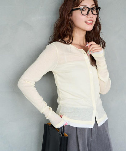 配色シアーリブボタンカーディガン【限定展開】