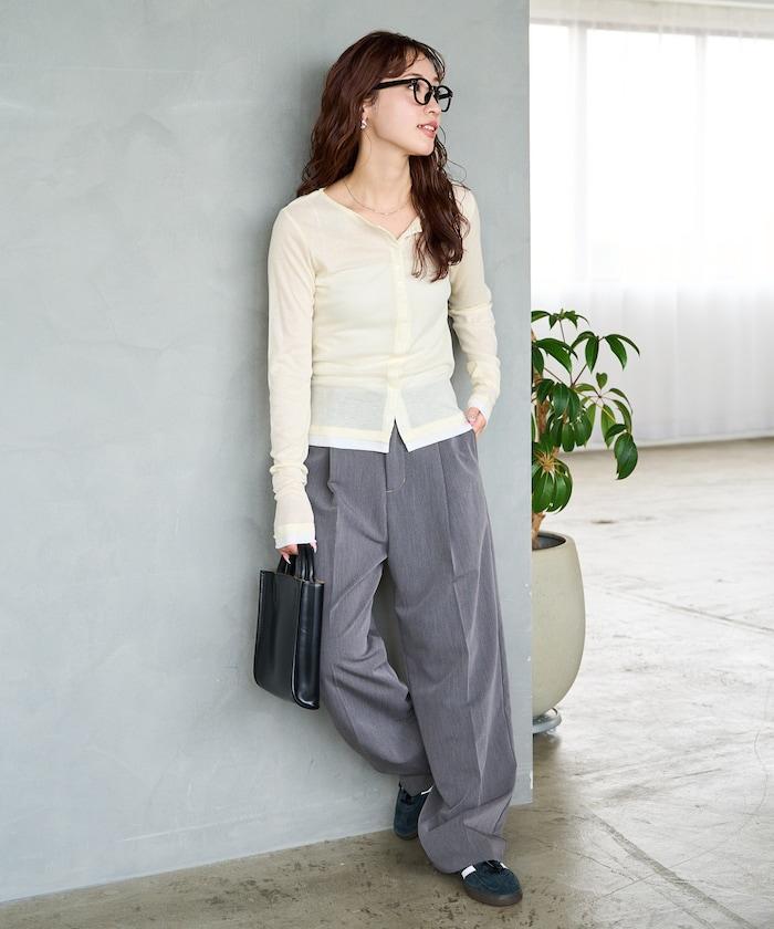 配色シアーリブボタンカーディガン【限定展開】