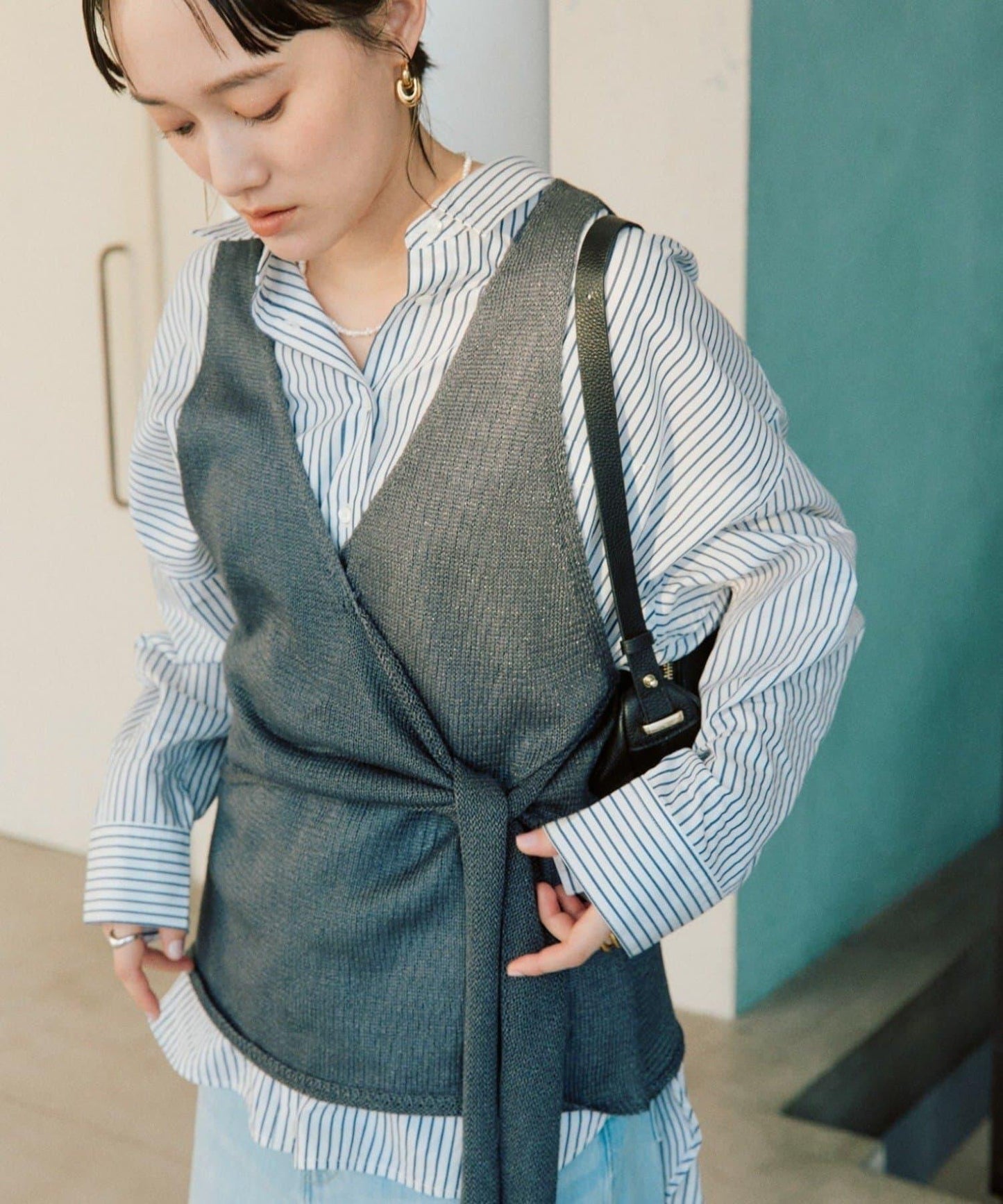 流行感 交叉裹身 針織 背心