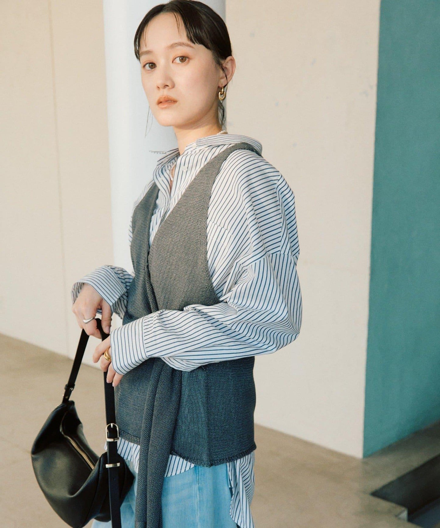 流行感 交叉裹身 針織 背心