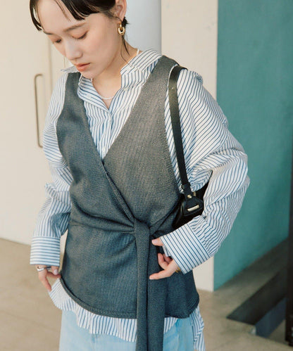 流行感 交叉裹身 針織 背心