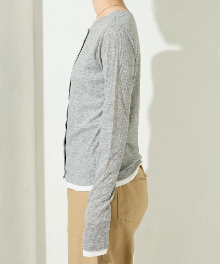 配色シアーリブボタンカーディガン【限定展開】