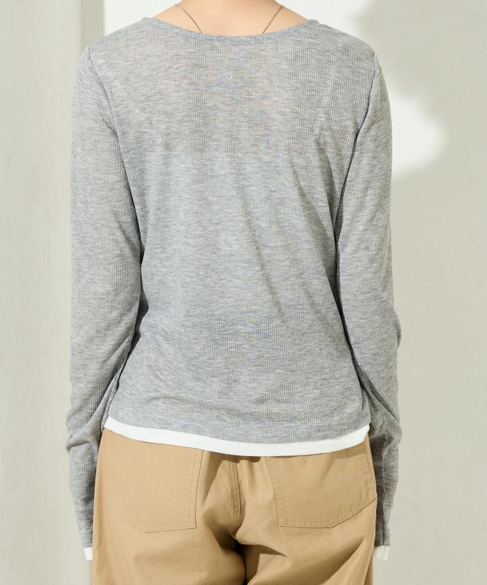 配色シアーリブボタンカーディガン【限定展開】