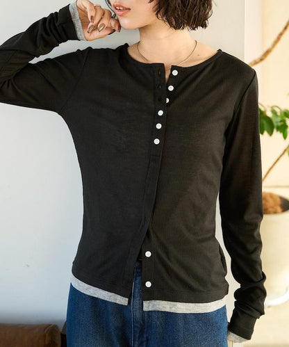 配色シアーリブボタンカーディガン【限定展開】