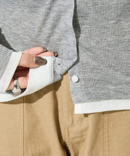 配色シアーリブボタンカーディガン【限定展開】