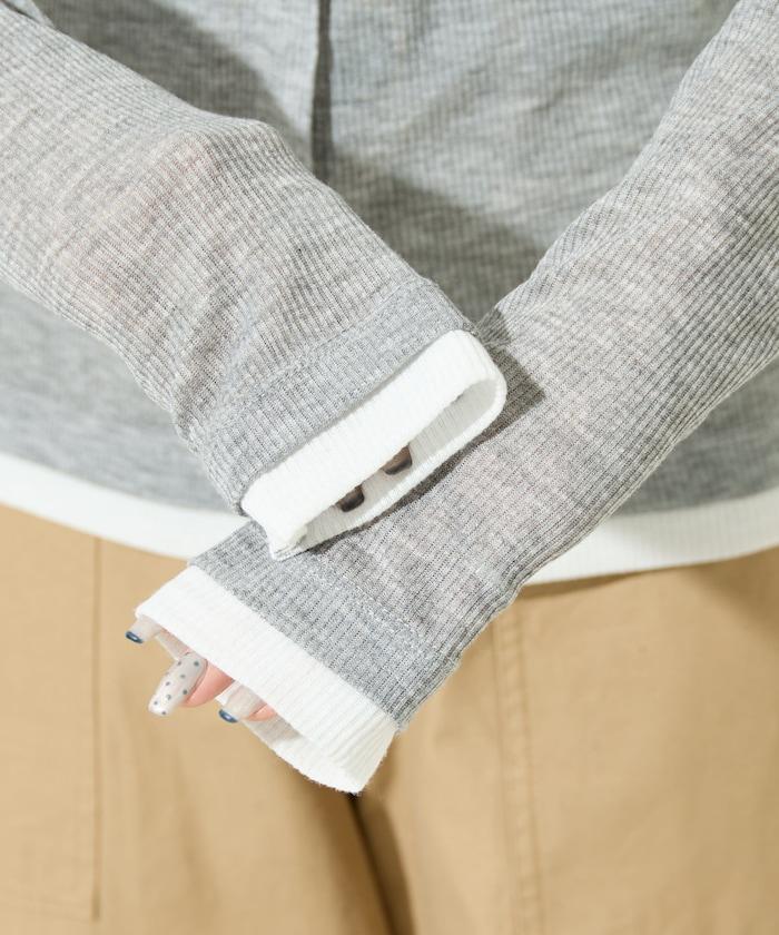 配色シアーリブボタンカーディガン【限定展開】