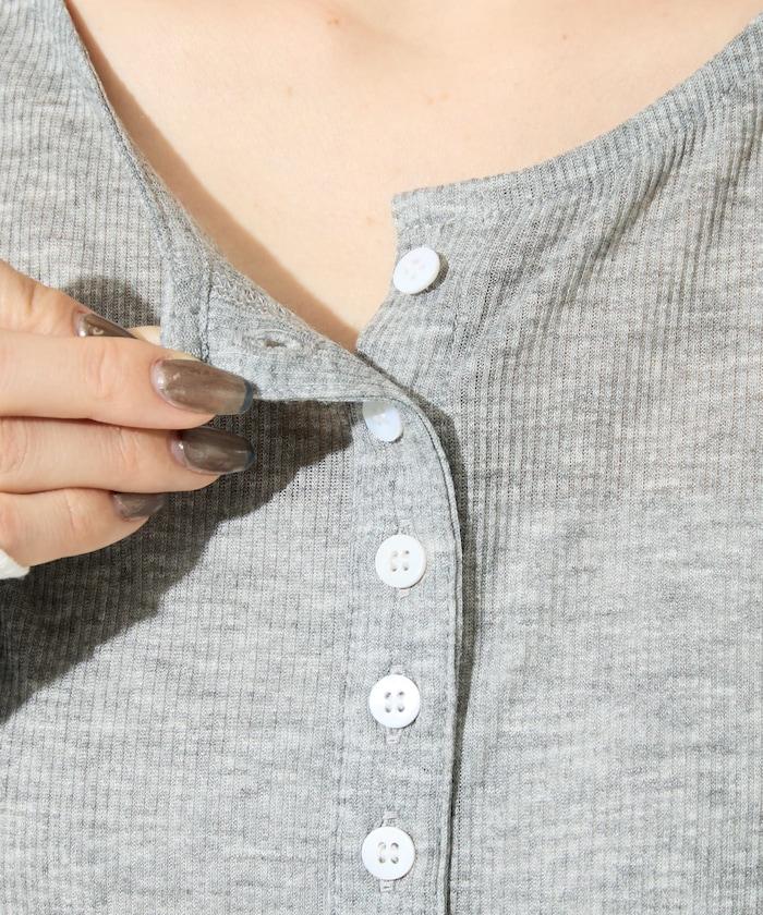 配色シアーリブボタンカーディガン【限定展開】