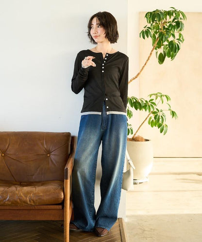 配色シアーリブボタンカーディガン【限定展開】