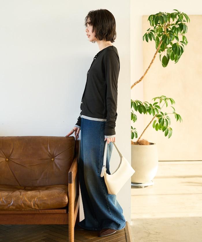 配色シアーリブボタンカーディガン【限定展開】