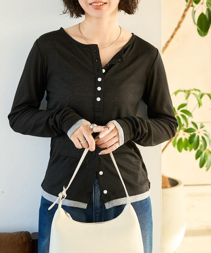 配色シアーリブボタンカーディガン【限定展開】