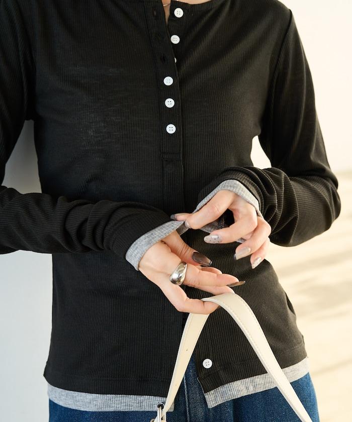 配色シアーリブボタンカーディガン【限定展開】