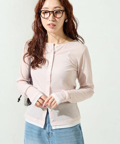 配色シアーリブボタンカーディガン【限定展開】