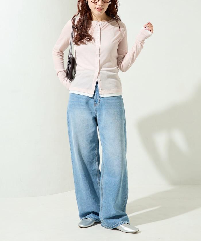 配色シアーリブボタンカーディガン【限定展開】