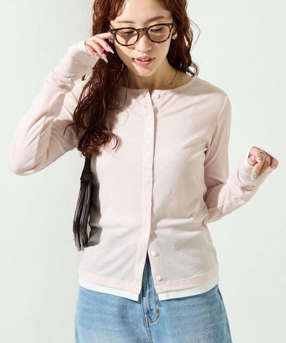 配色シアーリブボタンカーディガン【限定展開】