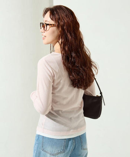 配色シアーリブボタンカーディガン【限定展開】