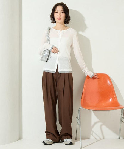 配色シアーリブボタンカーディガン【限定展開】