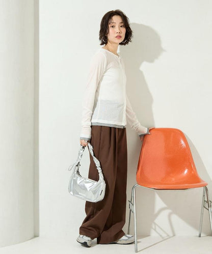 配色シアーリブボタンカーディガン【限定展開】