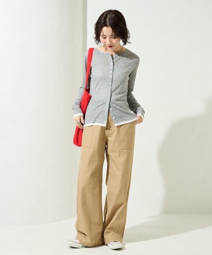 配色シアーリブボタンカーディガン【限定展開】