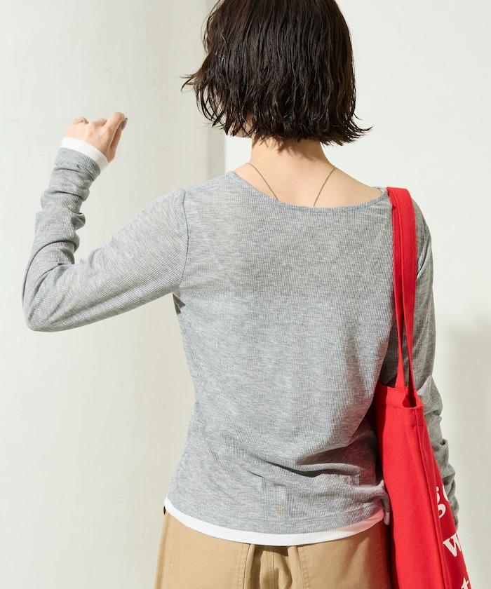 配色シアーリブボタンカーディガン【限定展開】