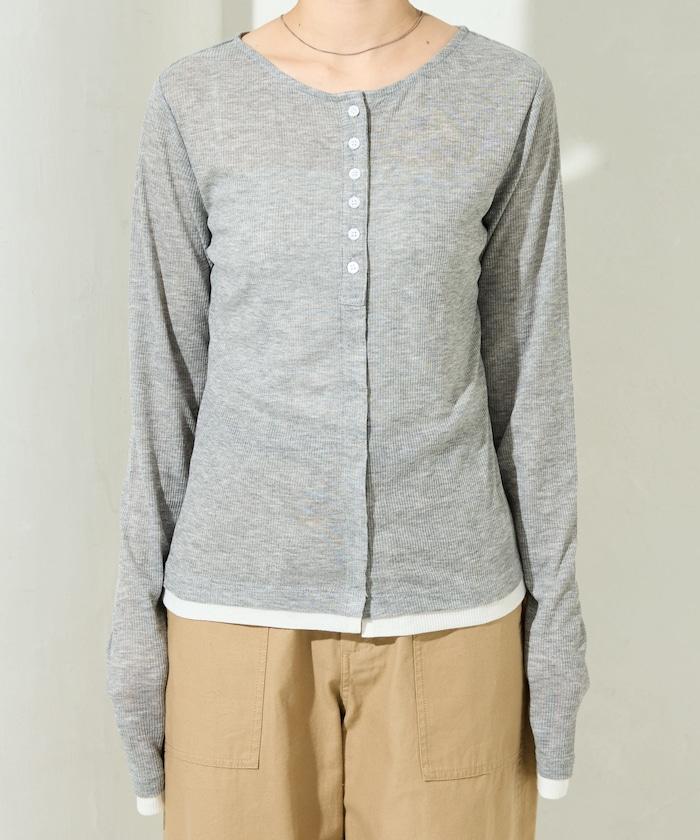 配色シアーリブボタンカーディガン【限定展開】