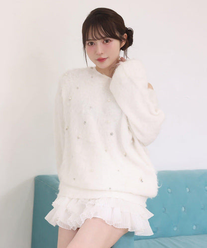 珠飾毛絨針織上衣