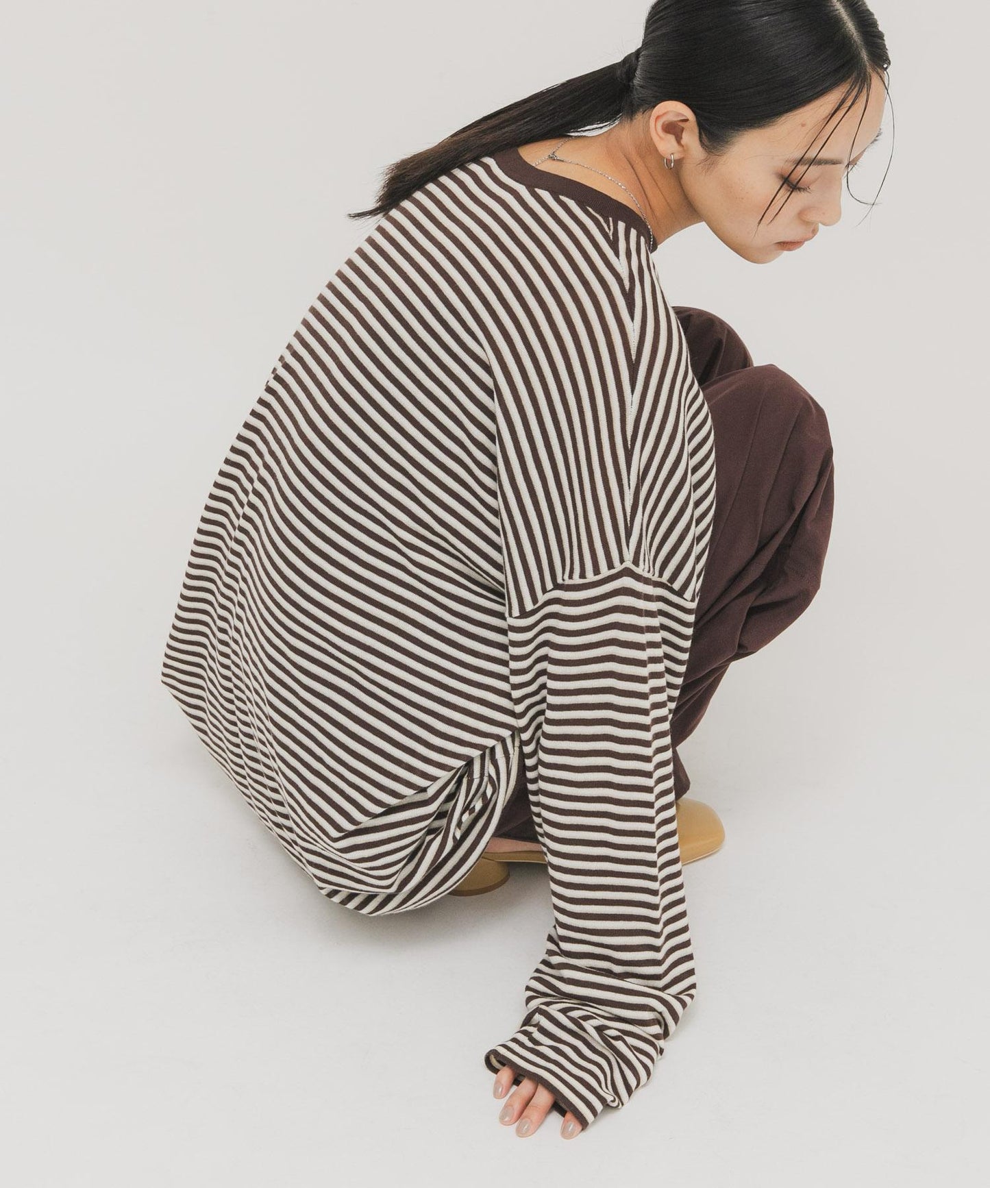 透紗條紋寬鬆針織上衣