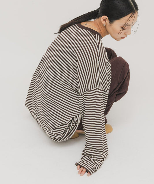 透紗條紋寬鬆針織上衣